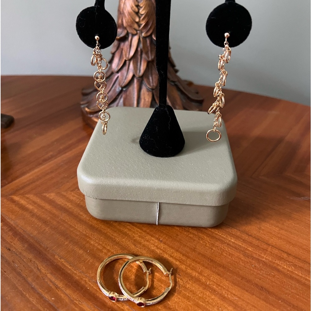 Technibond 14K Yellow Gold Over Sterling Hoop And Dangle Earrings 2 Pair!